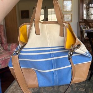 Blue and white coach bag